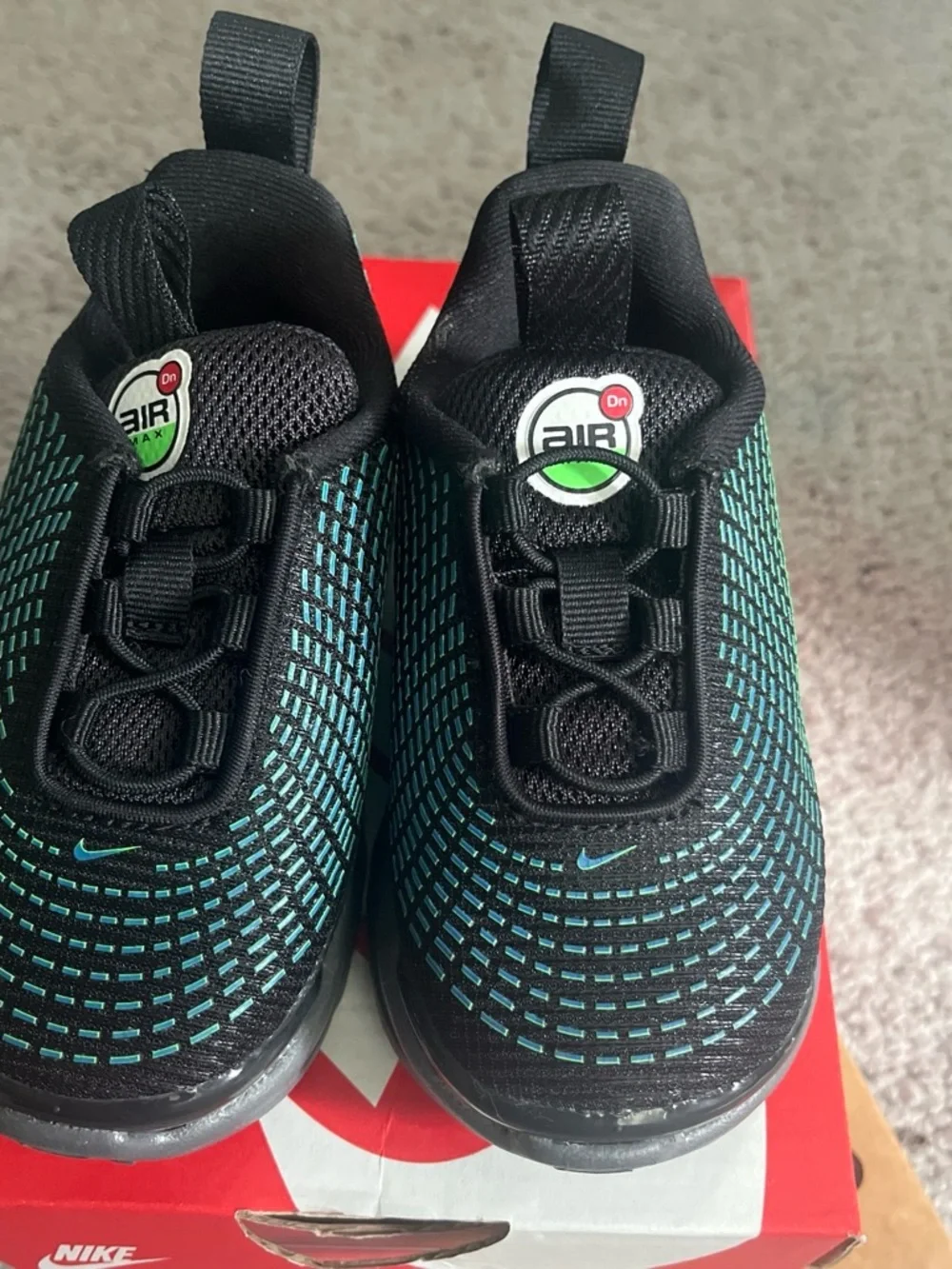 Nike Kids Black and Teal Slip-On Sneakers with Air Cushion